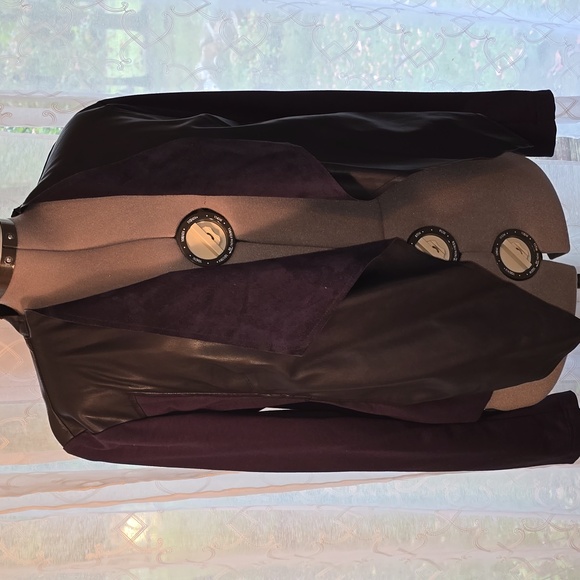 Navy Blue Faux Leather Jacket - Picture 1 of 9